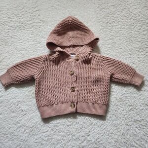 Old Navy Baby Girl Pink Knit Hooded Cardigan Sweater 3-6 Months